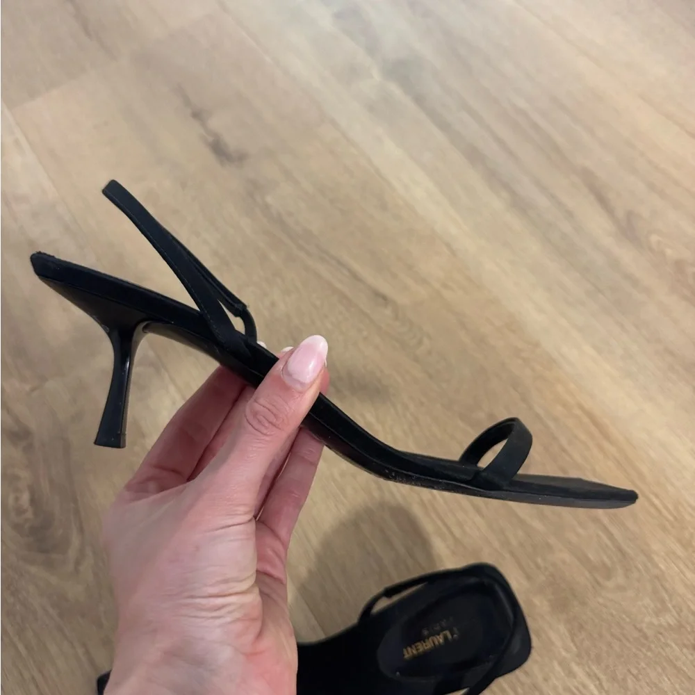 Saint Laurent Black Jaspe Square-Toe Slingback Heels - Picture 6 of 9